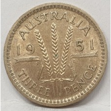 AUSTRALIA 1951PL . THREEPENCE . UNCIRCULATED
